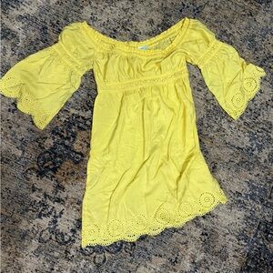 Marciano Yellow Eyelet Off-Shoulder Blouse 100% Silk Medium